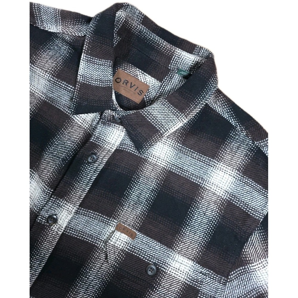 Orvis Shacket Jacket Mens 2XL BROWN Plaid Flannel Thick Pockets Button Front XXL